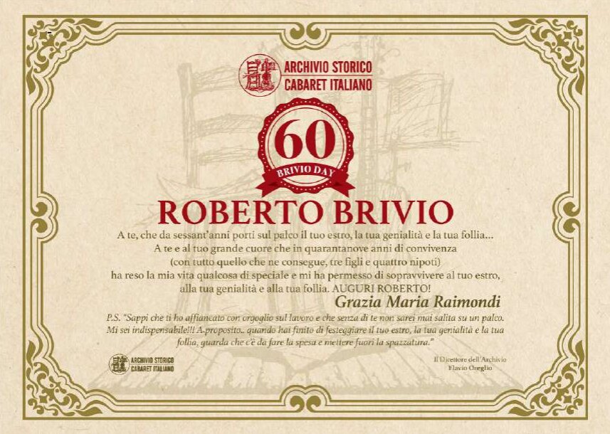 Attestato per i 60 anni di carriera di Roberto Brivio